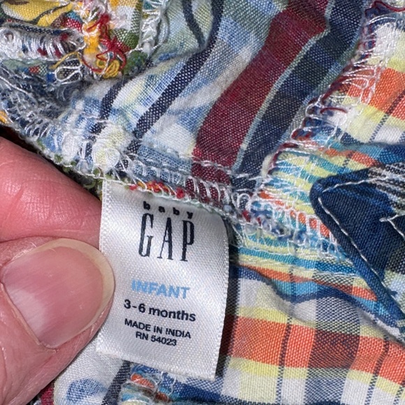 Gap Infant Boys Madris Plaid Short Overalls w/Monkeys & Pockets (3-6 Mo) - Picture 6 of 8